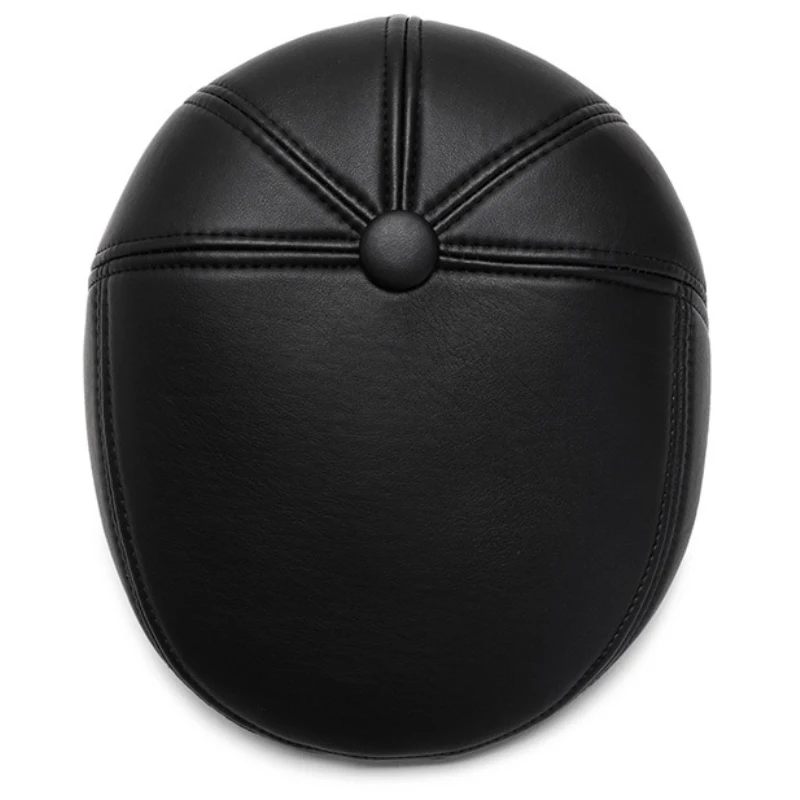 HT2629 Beret Cap Autumn Winter Hats for Men PU Leather Hat Vintage  Ivy Flat Cap Male Thick Warm Berets for Men Beret Hat 4