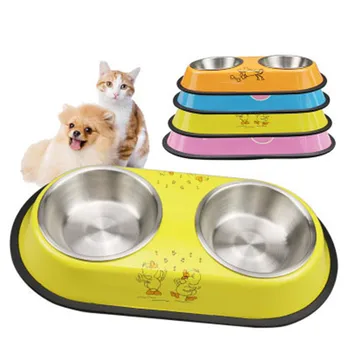 

Non-slip Stainless Steel Pet Dog Cat Double Bowl Puppy Eating Feeder Dish Bowel Food Container Water Bowls Drinking Dish Feeder