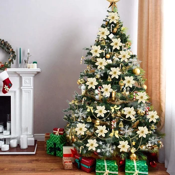 

5.5-16cm Flower Head Glitter Artificial Silk Flower Christmas Tree Ornament DIY Christmas Decoration Set New Year Decor Navidad