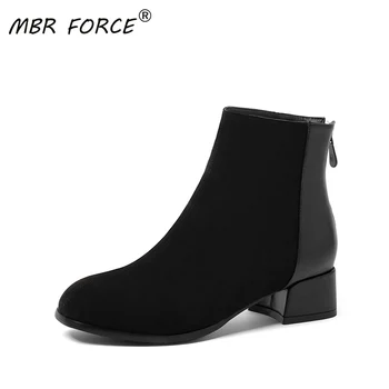 

MBR FORCE new suede high quality ladies fashion wild zipper round head and ankle boots thickened high heel black short boots