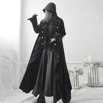 

Loose Plus Size Black Trench Fashion New Women Double Breast Full Sleeve Minority Casual Style Patchwork Style Coat Q003