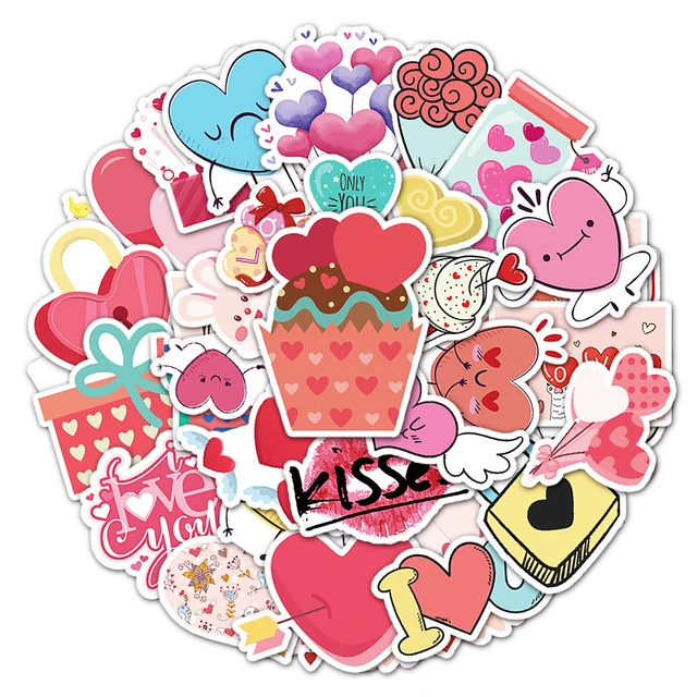 50 PCS Valentine Stickers, Vinyl Waterproof Stickers, Heart Stickers  Valentines Day Stickers for Adults Teens Kids Valentines Treats Cards Craft