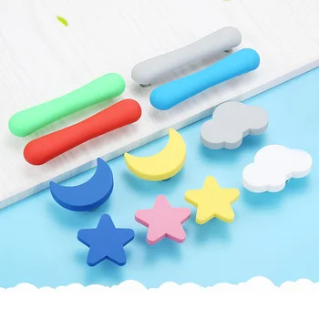 Children Rubber Door Handles Cute Pink Heart Star Moon Cloud Kitchen Cabinet Knobs and Handles Furniture Handle Drawer Pulls