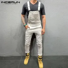INCERUN, мужские однотонные комбинезоны с большими карманами на подтяжках, повседневные Джокер, мужские брюки-карго, облегающий Модный комбинезон, джоггеры, уличная одежда