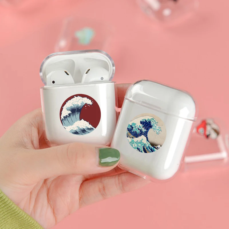 Чехол с изображением Великой волны канагава для Airpods1/2 Роскошный прозрачный