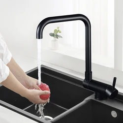 304 Stainless Steel Kitchen Faucet Black Hot and Cold Water Tap Household Kitchen Sink Black Folding Faucet Single Handle