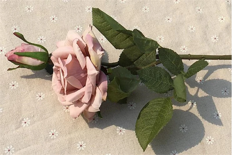 1 шт. 2 ветви розы искусственный цветок букет искусственная цветочная ткань 1 цветок 1 бутон DIY Украшение дома День святого Валентина 4 цвета
