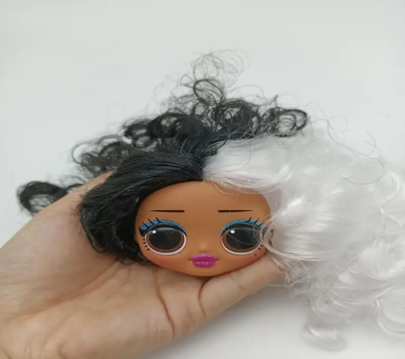 Новая коллекция Мода сестра большая кукла головы для DIY luls кукла игрушка головы укоренились зеленые волосы розовые волосы черные волосы фиолетовые парики - Цвет: black white hair