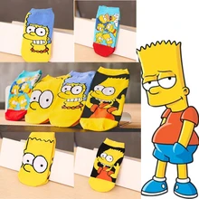Стиль мода лето Для женщин/с изображением мультипликационных персонажей для детей милые носки хлопковые с забавным «Симпсоны» Семья Новинка; носки-башмачки