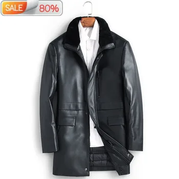 

Duck Down Men's Genuine Leather Winter Jacket Men Sheepskin Long Wool Collar Coat ML-FES17037 ND1213