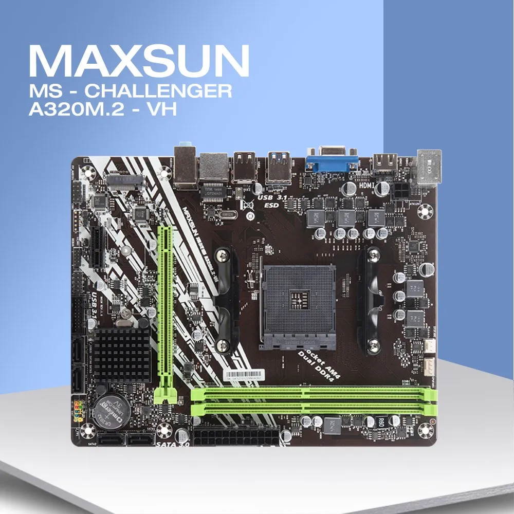 Материнская плата MAXSUN AM4 A320M.2 VH Challenger AMD DDR4 4G 2666 МГц слоты памяти Rams CPU 200GE HDMI + VGA