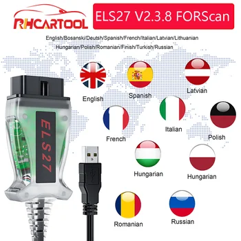 

OBD2 V2.3.8 ELS27 FORScan Green PCB PIC24HJ128GP+FTDI Mircochip Multi-Language Works ELM327&J2534 Pss-Thru For FORD/Mazda