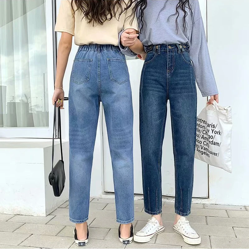 Женские джинсы большого размера 5XL с высокой талией длиной до щиколотки, женские джинсовые классические универсальные прямые повседневные брюки в Корейском стиле Харадзюку
