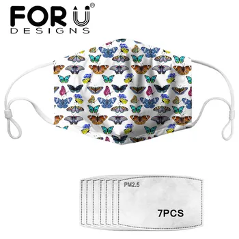

FORUDESIGNS New Adult Dustproof Mouth Mask Butterfly Pattern 7pcs PM2.5 Filter Animal Printed Elasticity Reusefulable Masks