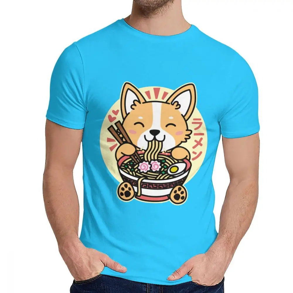 Для мужчин футболка корги едят рамен милый Kawaii лапша Хлопок Уличная Мужская o-образным вырезом Harajuku уличный с короткими рукавами - Цвет: Королевский синий