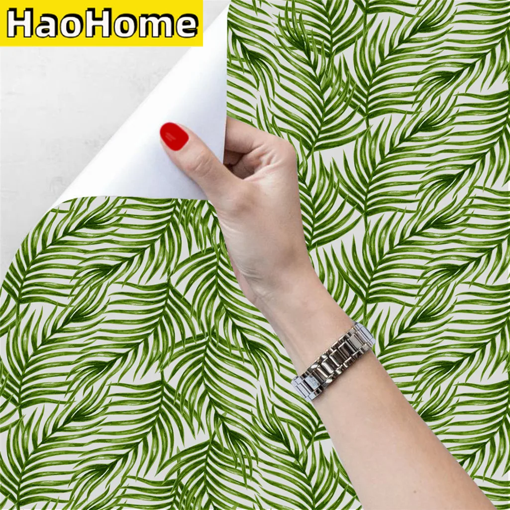 HaoHome Tropical Palm Leaves Self Adhesive Wallpaper Seamless Waterproof Peel and Stick Wallpapers Wall Furniture Renovation