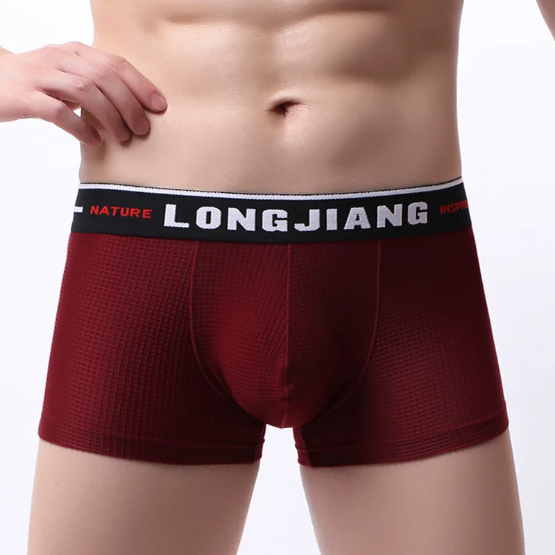 Men's Comfortable Panties Men Male Underwear Men's Boxer Underwear Sexy Nylon Man Underwear Boxer Mid Rise Underpants - Цвет: Бургундия