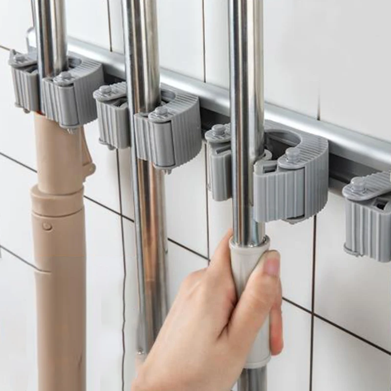 

Wall Hanging Mop Broom Rack Brush Holder With 4-hooks Clip Kitchen Bathroom Mounted Tool Home Storage Organizer