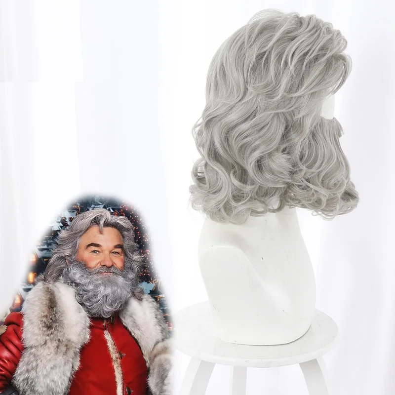 The Christmas Chronicles 2 Cosplay Wig  Santa Claus Wig + Free Wig Cap Silver Gray Whiskers Wigs for Xmas Role Cosplay (4)