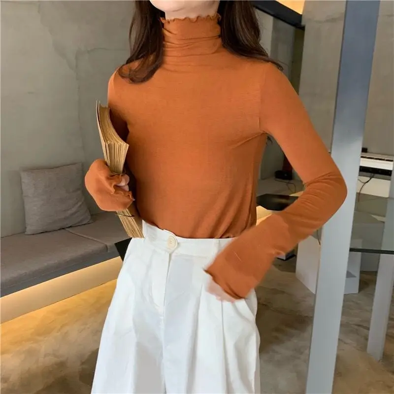 Long Sleeve T-shirts Women Solid Simple Basic All-match Korean Trendy Womens Tops Daily Soft Autumn Popular Ladies Clothing Tee
