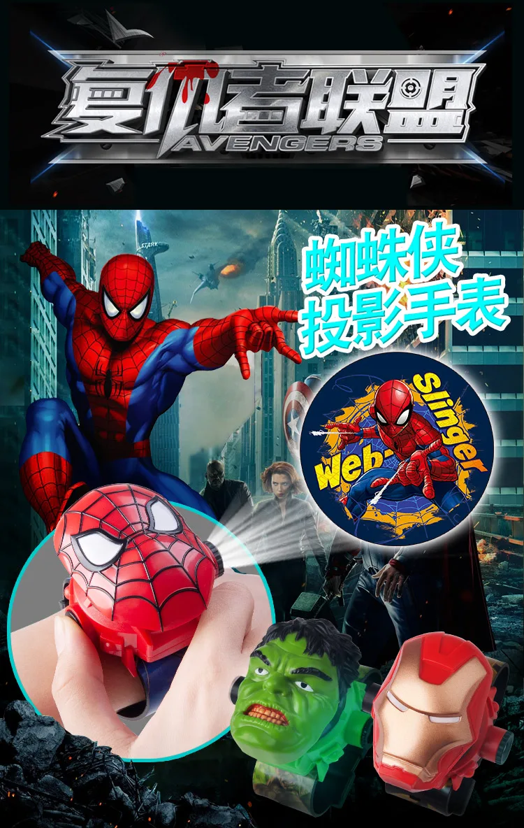 Disney cartoon children watch 3D projection cartoon superheroes spider-man iron man digital watches children watch toy gifts
