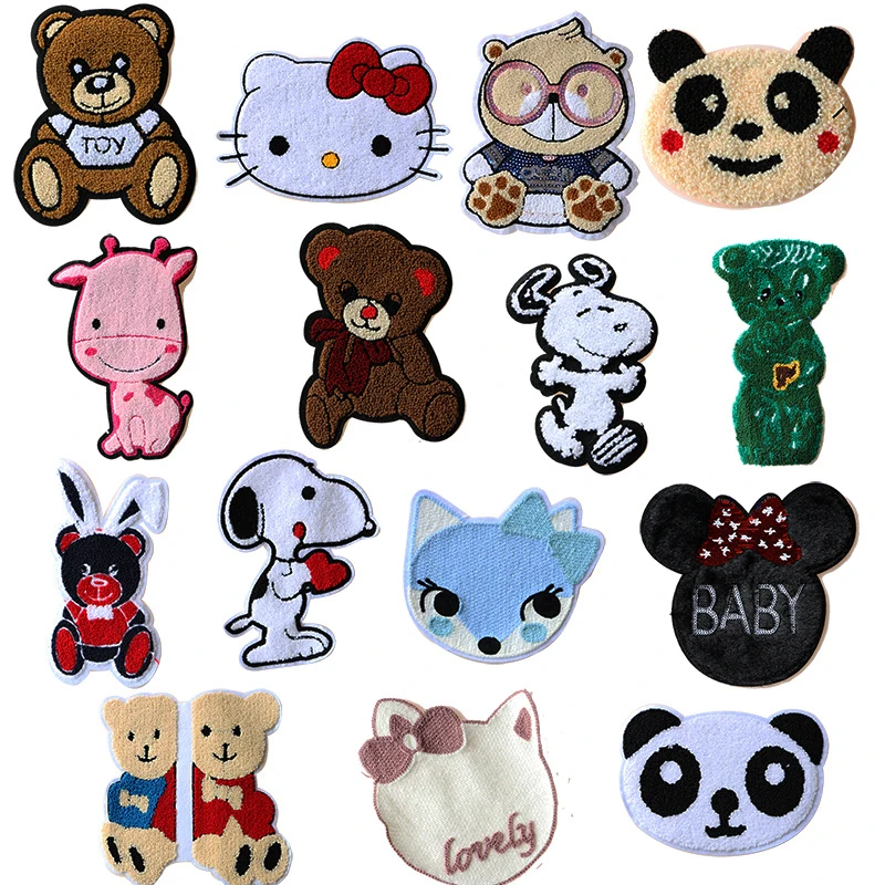 Cute cartoon bear, cat, snoopy icon Embroidered Iron on Patches for Clothing DIY Stripes Clothes Patchwork Stickers Custom Badge