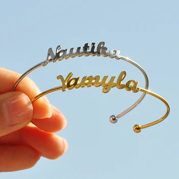 

Personalized Open Adjustable Name Bracelets Bangles For Women Men Pulseiras Sieraden white Stainless Steel Nameplate Bangle