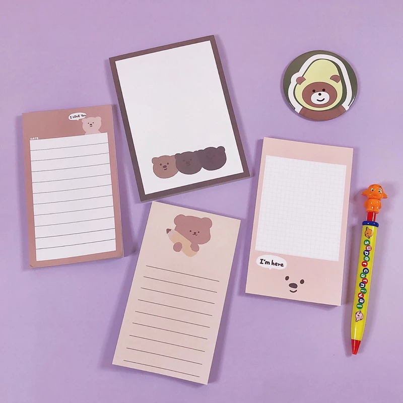 

50 Sheets Cute Korean Bear Memo Pad Kawaii Stationery N Times Sticky Notes Portable Notepad School Office Supply Papeleria