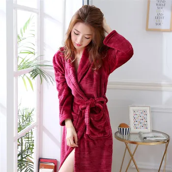 

Pocket Winter Women Home Wear Nightgown Coral Fleece Belt Pyjamas Bathrobe Sleepwear Robe Thick Kimono Gown Flannel Negligee