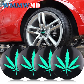 

4Pcs Car Styling 56mm fashion Hemp leaf Leaf emblem Wheel Center Hub Cap badge DIY decoration sticker Auto Accessories