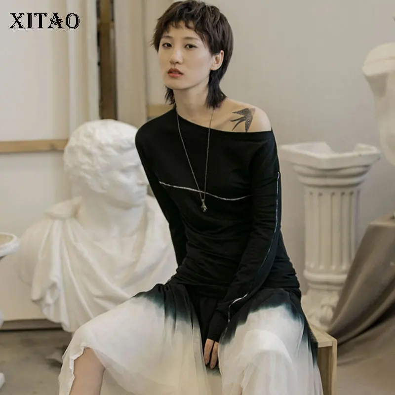 XITAO тонкий с открытыми плечами футболка Женская корейская мода новинка 2019