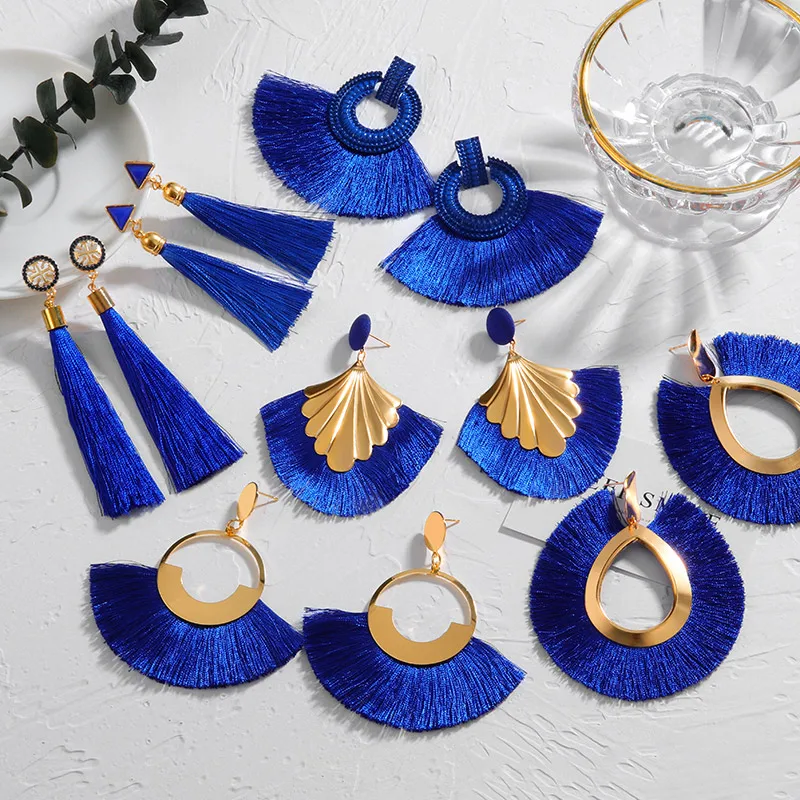 New Bohemian Tassel Earrings for Women 2020 Fashion Cotton Silk Fabric Long Fringe Dangle Drop Earrings Party Female Jewelry