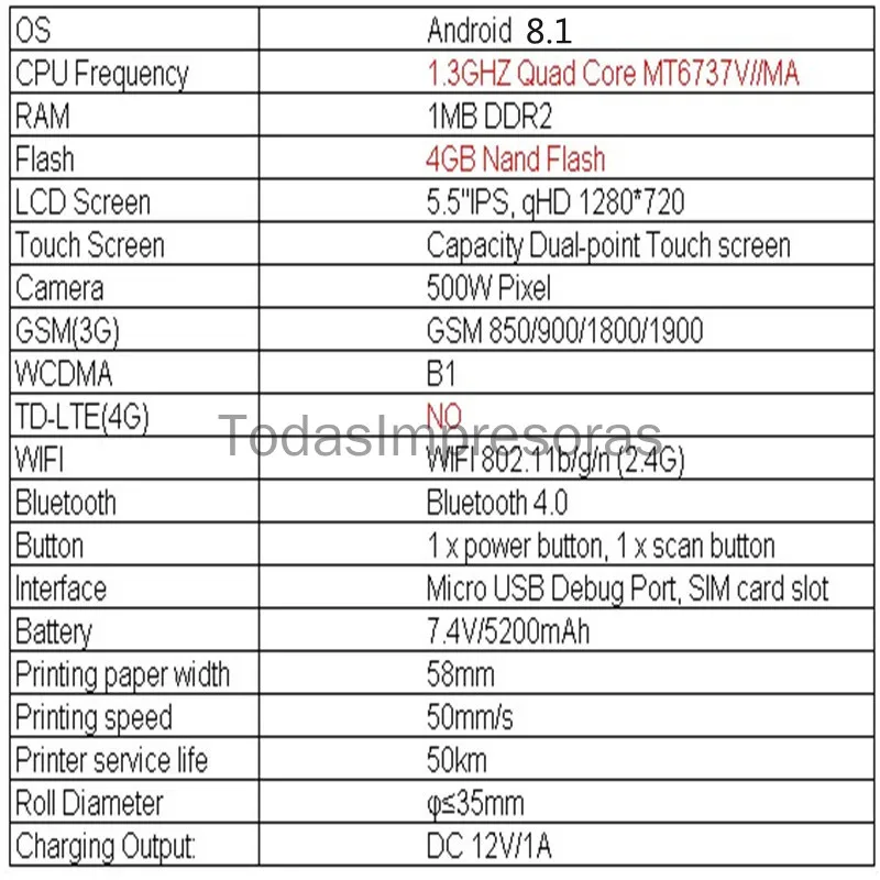 Q2I 안드로이드 8.1 PDA 핸드헬드 POS 열전사 프린터 PDA 터미널 5.5'' HD 터치 3G Wifi BT 무선 58mm NFC 바코드 1D 2D 스캐너