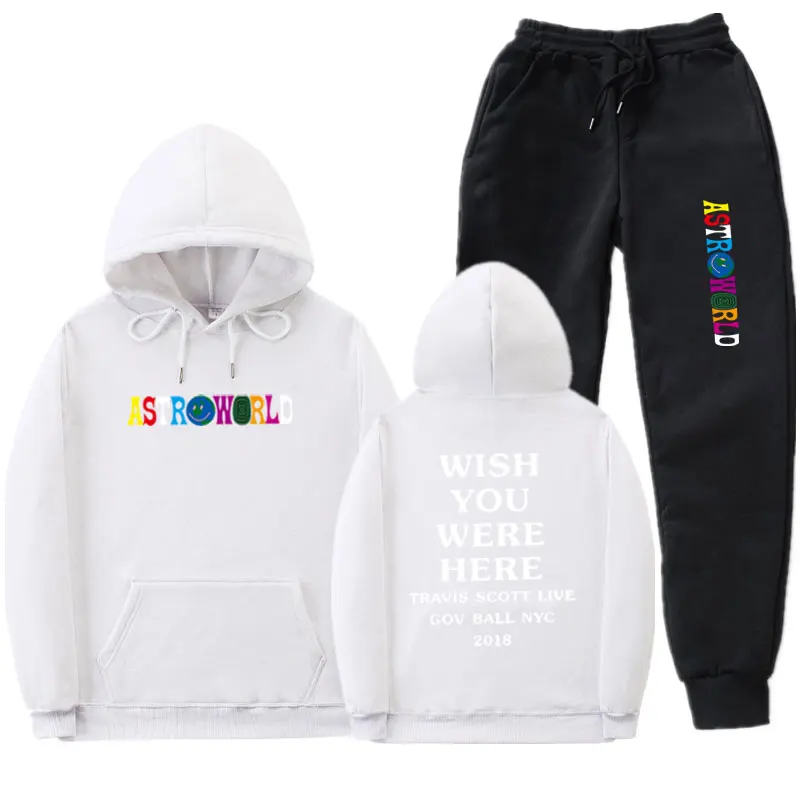 White MK65 В уличном стиле с изображением Трэвиса Скотта ASTROWORLD худи, детские спортивные костюмы, Для мужчин флисовая спортивная одежда состоящие из кофты с капюшоном и штанов, комплекты Повседневное Толстовка спортивный костюм - Цвет: White MK65