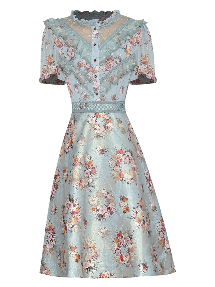 

Женское жаккардовое платье, дизайнерское подиумное Прозрачное платье с круглым вырезом и коротким рукавом, из сетчатой пряжи