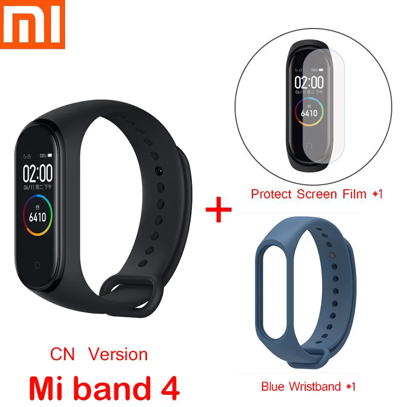 Xiaomi mi Band 4 и 3 умные браслеты mi band Браслет пульсометр фитнес-трек сенсорный экран pulsera intelgent часы - Цвет: mi band 4 add strap