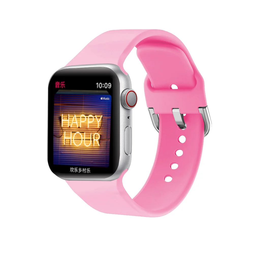 Для Apple Watch, мягкий силиконовый ремешок на запястье, спортивный u-образный ремешок, ремешок для замены на запястье 38 мм, 42 мм, 40 мм, 44 мм, серия 1, 2, 3, 4, 5, браслет - Цвет ремешка: Bright powder