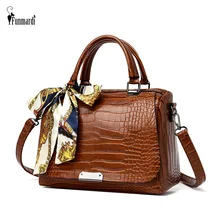 FUNMARDI Роскошные масляные восковые кожаные сумки Аллигатор дамские сумки на плечо брендовые тоут сумки ленты дизайн сумки через плечо WLHB2089
