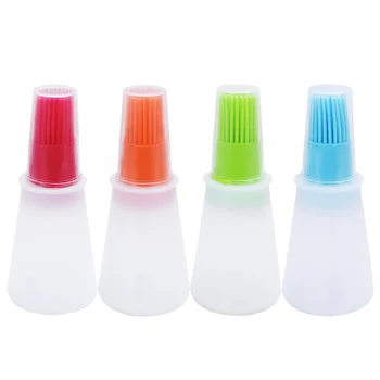 

4PCS Silicone Oil Container With Oil Brush Set Heat Resistant Dispenser with Cap for BBQ Baking Teriyaki
