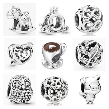 

2020 new free shipping coffee cup infinity owl unicorn openwork leave charm fit original Pandora charms silver 925 bracelet X038