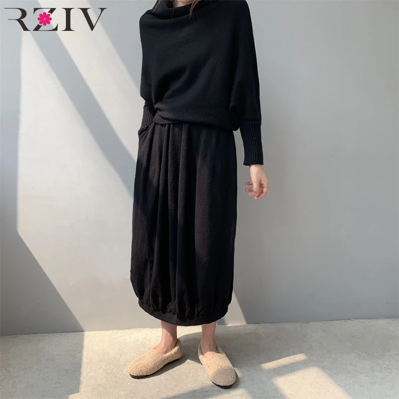 

RZIV Autumn and winter women's skirt casual solid color loose skirt