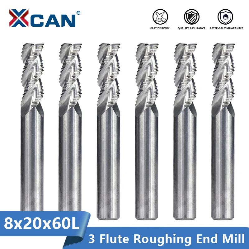 

XCAN Roughing End Mill For Aluminum Cutting 8mm Spiral CNC Router Bit 3 Flute Carbide Milling Cutter