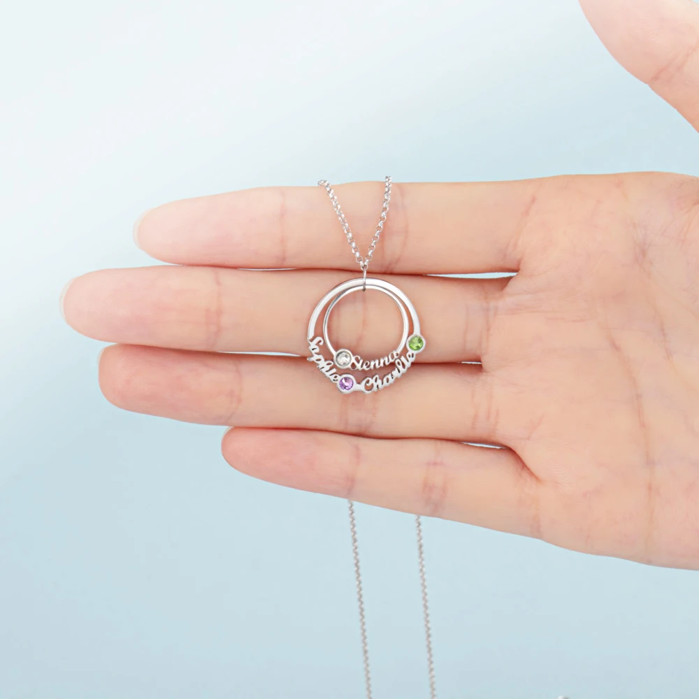 JewelOra 925 серебро пользовательское имя Круг ожерелье с 3 камнями по рождению персонализированное семейное ожерелье подарок для лучших друзей