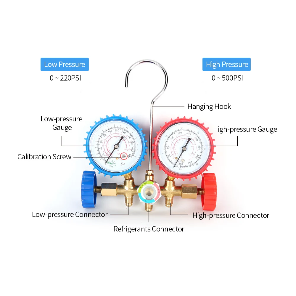 

New R134A R12 R22 Current Divider Meter Tools Set Refrigerants Air Conditioning AC Diagnostic Manifold Gauges Double Table Valve