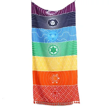 

Hot Rainbow Beach Mat Mandala Blanket Wall Hanging Tapestry Stripe Yoga Towel 150x75CM