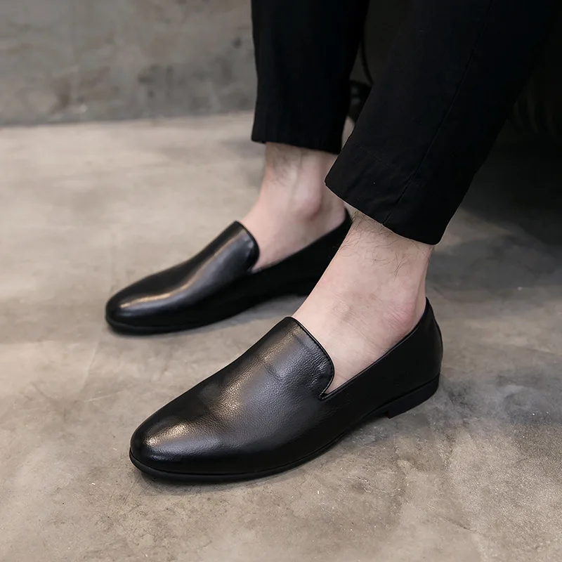 

2019 Summer Genuine Leather Men Korean-style Loafers Men's round-Toe Lazy Foot Covering MEN'S SHOES England Business Casual Leat