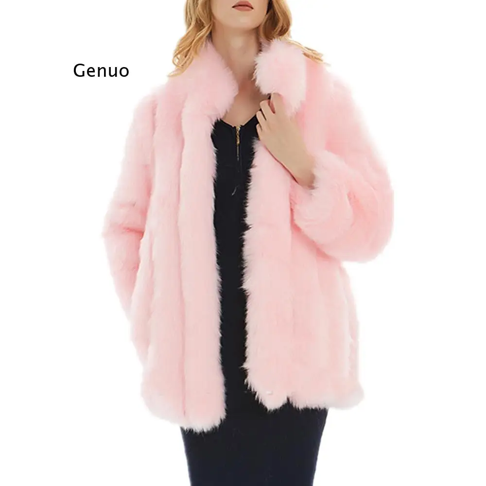 

Женское зимнее пальто, роскошная куртка с длинным рукавом и воротником-стойкой, тонкая длинная куртка из искусственного меха, женские пальто из искусственного меха