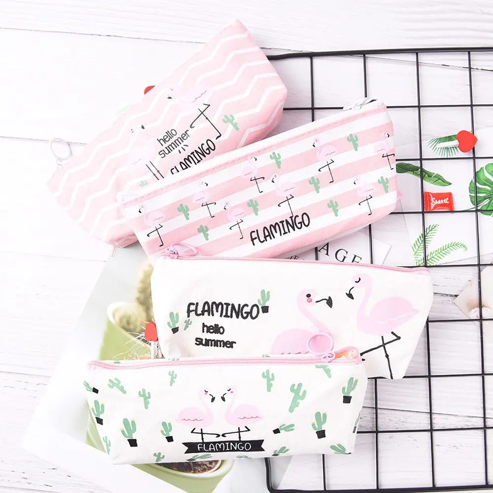 

1 Pcs Kawaii Pencil Case Flamingos Canvas Gift School Pencil Box Pencilcase Pencil Bag School Supplies Stationery