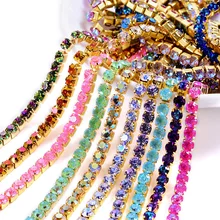

1M Cup Chain Luxury Colored SS4 SS12 SS16 Gold Back Sew On Glue On Clothes Decoration Garment Embellishments Claw Rhinestone