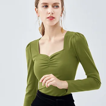 

Europe New Arrival Women Spring Autumn Sexy Slash Neck Long Sleeve Cotton T Shirt Female Slim Elegant Fashion Personality Shirt